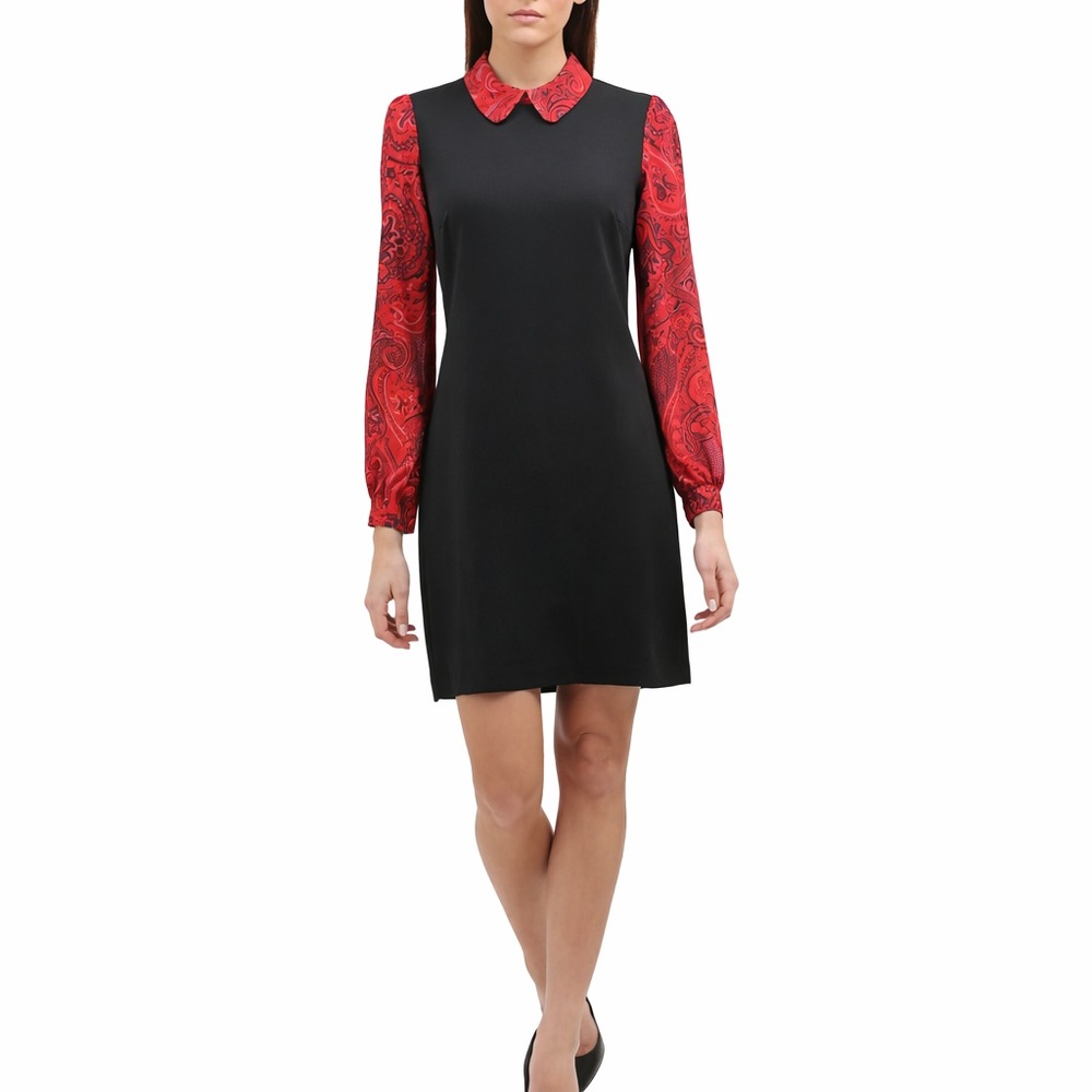 Tommy Hilfiger Black Twofer Shift Dress Red Paisley Peter Pan Collar Size 4